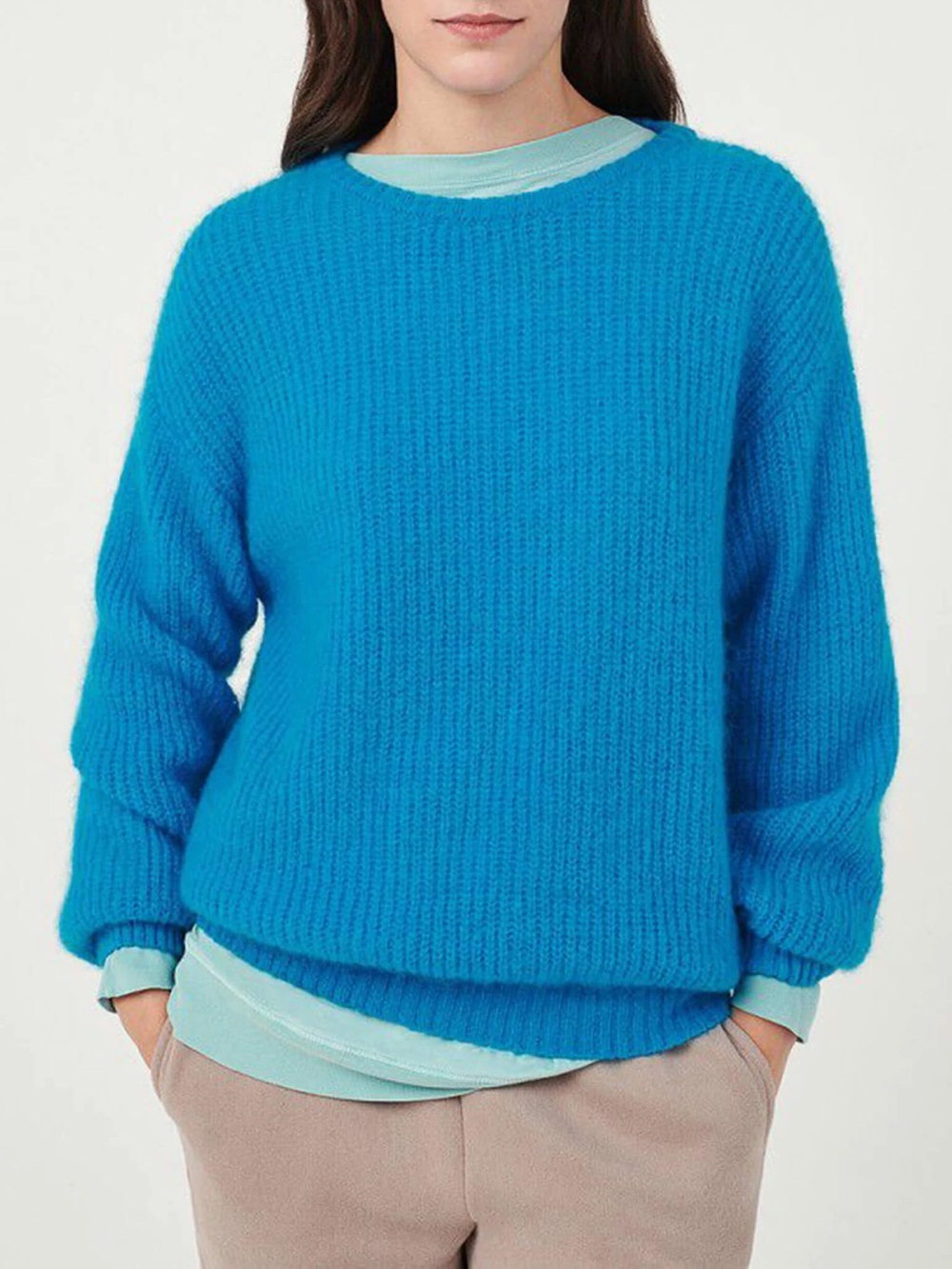 American Vintage Bright Blue Ribbed Crewneck Sweater